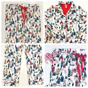 NWT Snow Skiing Village Flannel Pajama Set ❄️ Lounge Pants & Long Sleeve Shirt